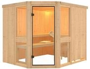 Karibu Amelia 3 - Sauna mit Eckeinstieg 68 mm-Ohne Ofen-ohne Dachkranz
