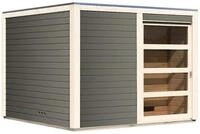 Karibu Gartensauna Saunahaus Cuben inkl. Vorraum, terragrau-Ohne Ofen