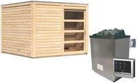 Karibu Gartensauna Saunahaus Cuben inkl. Vorraum, naturbelassen-9 kW Ofen inkl.