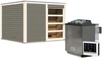 Karibu Gartensauna Saunahaus Cuben inkl. Vorraum, terragrau-9 kW Bio-Kombiofen...
