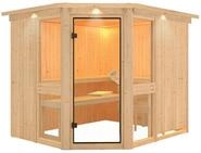Karibu Amelia 3 - Sauna mit Eckeinstieg 68 mm-Ohne Ofen-inkl. Dachkranz