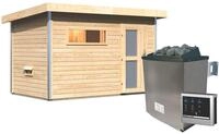 Karibu Gartensauna Pultdach Saunahaus Skrollan 1 mit Vorraum-9 kW Ofen inkl.