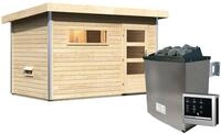 Karibu Gartensauna Pultdach Saunahaus Skrollan 1 mit Vorraum-9 kW Ofen inkl.