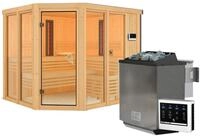 Karibu Multifunktions-Sauna Ava inkl. Infrarotstrahler mit Eckeinstieg 68 mm...
