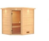 Karibu Woodfeeling Sauna Elea - 38 mm Bronzierte Ganzglast&uuml;r Inkl. Dachkranz Ohne