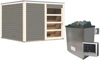 Karibu Gartensauna Saunahaus Cuben inkl. Vorraum, terragrau-9 kW Ofen inkl.