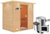 Karibu Woodfeeling Sauna Selena - 38 mm Bronzierte Ganzglast&uuml;r Inkl. Dachkranz...