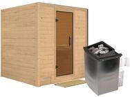 Karibu Sauna Mojave - Massivholzsauna mit Fronteinstieg 40 mm-9 kW Ofen integr.