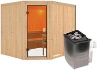 Karibu Woodfeeling Sauna Horna - 68 mm Aktionssauna Bronzierte Ganzglast&uuml;r Ohne