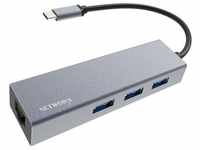 Networx USB-C-Hub, USB-C auf 3 x USB 3.0/Ethernet, space grau