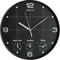 UNILUX ON TIME Wanduhr, 30,5 cm, Weltzeituhr, schwarz, inkl. 4x AA-Batterien