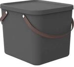 Aufbewahrungsbox ALBULA, mit Deckel, 40 Liter, B&uuml;gelgriff, stapelbar, aus recyceltem