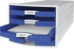 Schubladenbox HAN Impuls 2.0, 4 Schubladen, Format A4, stapelbar, offen, grau/blau
