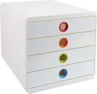 Schubladenbox POP-BOX Wei&szlig;/Harlekin, 4 geschlossene Laden, A4/A4+/24x32 cm, leise,