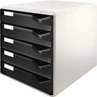 LEITZ&reg; Schubladenbox, 5 Sch&uuml;be, DIN A4, Polystyrol, lichtgrau/schwarz