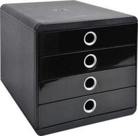 Schubladenbox POP-BOX Schwarz/Silber, 4 geschlossene Laden, A4/A4+/24x32 cm, leise,