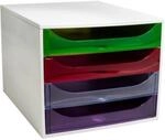 Exacompta ECOBOX Schubladenbox 4 Sch&uuml;be Regenbogen, A4/A4+, offene Front, leise,