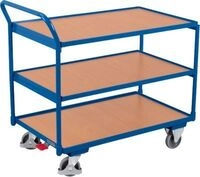 Sch&auml;fer Shop Select Tischwagen, leicht, Stahl/MDF-Platte, Enzianblau/Buche-Dekor, 3