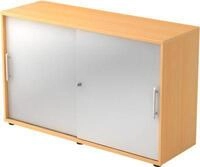 Schiebet&uuml;renschrank JENA, 2 OH, Front silber, B 1200 x T 400 x H 748 mm, Buche-Dekor