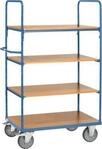 Etagenwagen, 4 Holz-B&ouml;den, bis 600 kg, 1200 x 800 mm, Stahl, blau