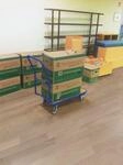 Magazinwagen, Stahl/MDF-Platte, Enzianblau/Buche-Dekor, L 890 x B 450 mm, mit