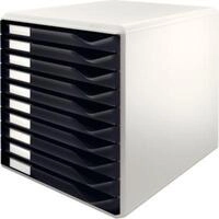 LEITZ&reg; Schubladenbox, 10 Sch&uuml;be, DIN A4, Polystyrol, lichtgrau/schwarz