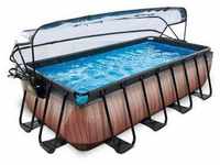 EXIT Wood Pool 400x200x100cm mit Abdeckung, Sandfilter- und Wärmepumpe, braun