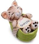 Nici 49747 - Sleeping Pets, Katze Bengal 12cm, schlafend im K&ouml;rbchen (gr&uuml;n),