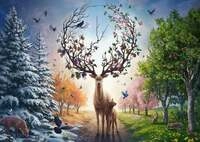 Erwachsenenpuzzle 1000 Teile - Der magische Hirsch und die vier Jahreszeiten