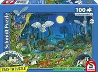 Schmidt 56529 - Tiere nachts im Wald, Kinderpuzzle mit Poster, 100 Teile aus NATPAX&reg;