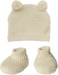 Puppen-Strickset mit Bommelm&uuml;tze und Strickschuhen aus 100 % Bio-Baumwolle, ecru