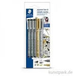 STAEDTLER Fineliner pigment liner 308 + 2 metallic pen, 5er Set
