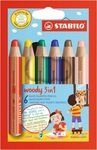 STABILO Buntstift, Wasserfarbe & Wachsmalkreide - woody 3 in 1 - 6er Pack - mit 6