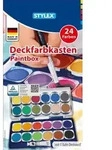 Stylex Deckfarbkasten 24 Farben mit 1 Tube Deckwei&szlig; und 6 integrierte runde