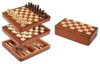 Schach Backgammon Dame Set, Reise, Feld 18 mm, magnetisch