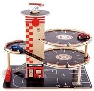 Hape E3002 - Parkhaus Spieleset aus Holz, ink. Autos + Hubschrauber