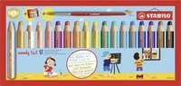 STABILO Buntstift, Wasserfarbe & Wachsmalkreide - woody 3 in 1 - 18er Pack mit