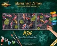 Malen nach Zahlen - Koi Juwel im Fischteich (Triptychon)