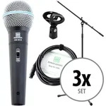 Pronomic DM-58-B Vocal Mikrofon Starter Set 3x Mikro, XLR Kabel, Klemme, Stativ