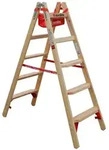 Euroline Holz Stufenstehleiter mit Comfort-Stufen mit Werkzeugablage 2x5 Stufen
