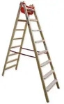 Euroline Holz Stufenstehleiter mit Comfort-Stufen mit Werkzeugablage 2x8 Stufen