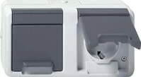 Gira 478130 SCHUKO-Doppelsteckdose 16 A 250 V~ waagerecht mit Klappdeckel WG AP, Grau