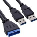 InLine USB 3.0 Adapterkabel, 2x Stecker A auf Pfostenanschluss 19polig., 0,40m