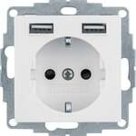 Berker 48036089 Steckdose SCHUKO/USB, Q.1/Q.3/Q.7/Q.9, polarwei&szlig; samt