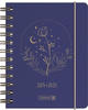 Schülerkalender 2024/2025 Moon Flower 1 Seite = 1 Tag A6 352 Seiten blau