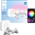 PHILIPS Hue Essential Starter Kit: Bridge + 3 GU10 smarte Lampen RGB Starterset