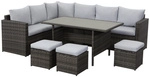 MeXo Gartenm&ouml;belset &raquo;9546&laquo;, 6-teilig, Polyrattan/Textil/Metall - silberfarben