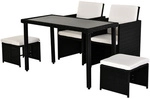 Outsunny Sitzgruppe, 4 Sitzpl&auml;tze, Metall/Rattan/Polyester/geh&auml;rtetes Glas -