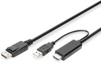 Digitus HDMI zu DP Adapter Kabel, ext. Power via USB - A 2.0m, Ultra HD, 4K@30Hz, sw