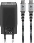 goobay 65W UBS-A, 2x USB-C Ladeger&auml;t mit Kabel 1m, schwarz